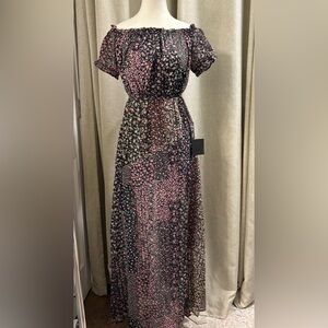 Lulu's Neva navy Floral Off-Shoulder Maxi Dress